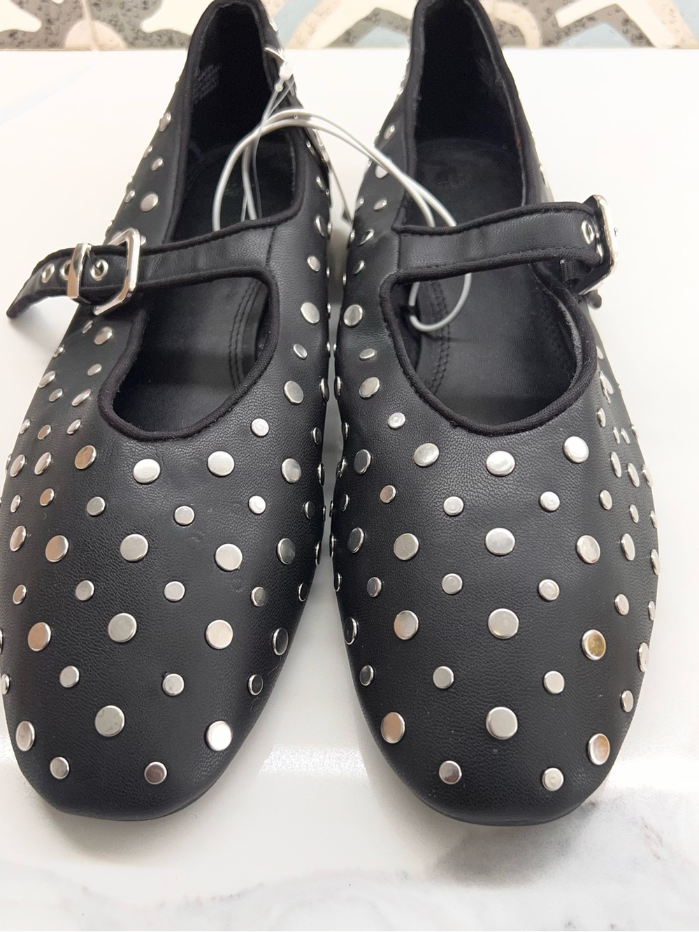 H&M Black Studded Mary Jane Flats with Buckle Strap